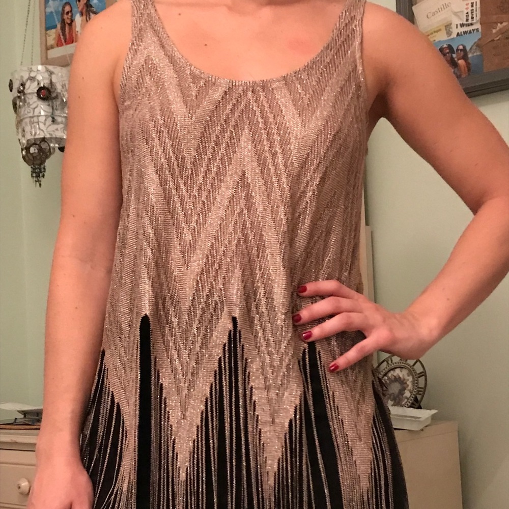 Fringed bronze/tan festive tank top